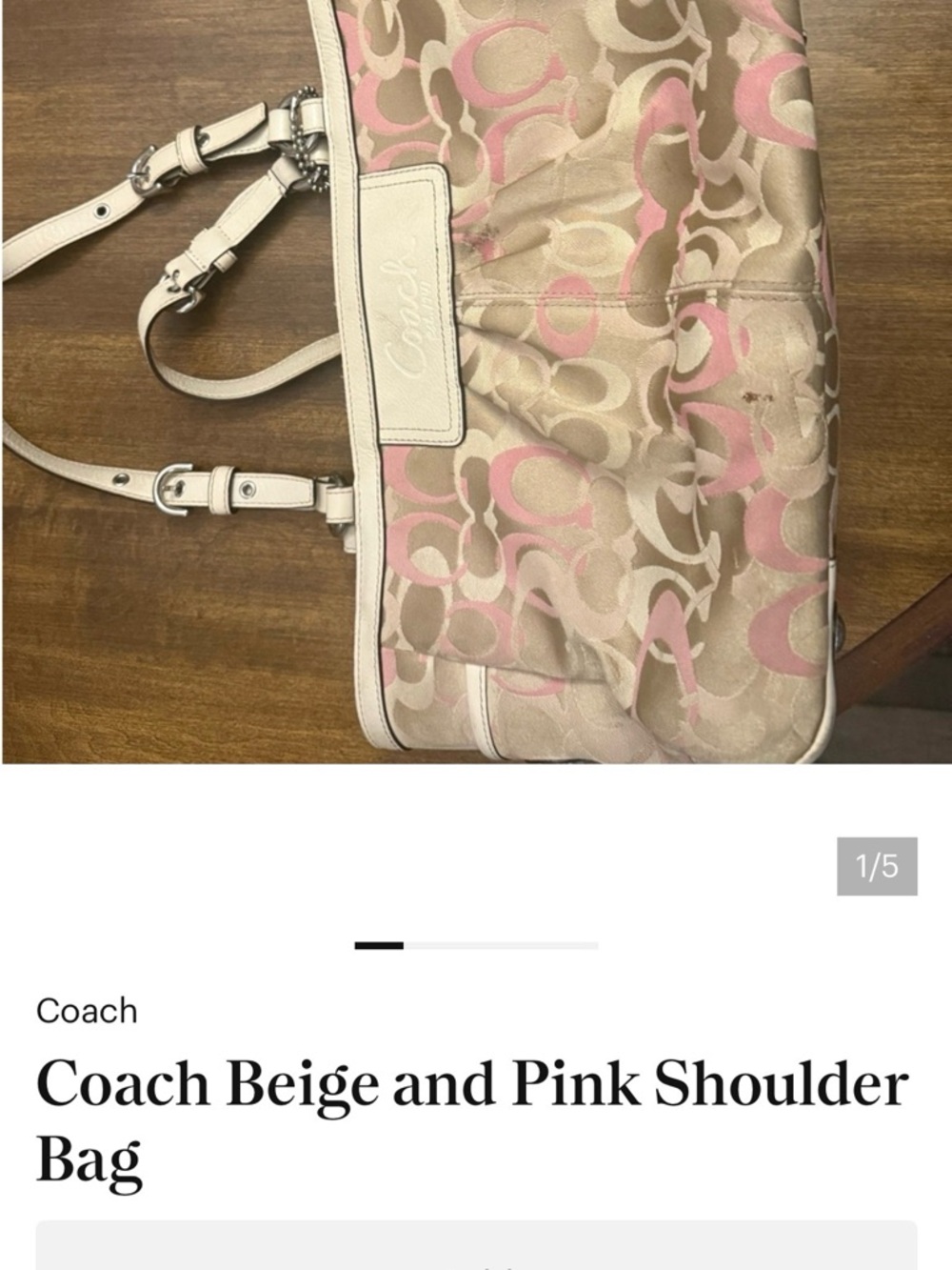 Coach Beige & Pink Signature Tote Shoulder Bag